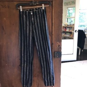 Gray and black striped pants